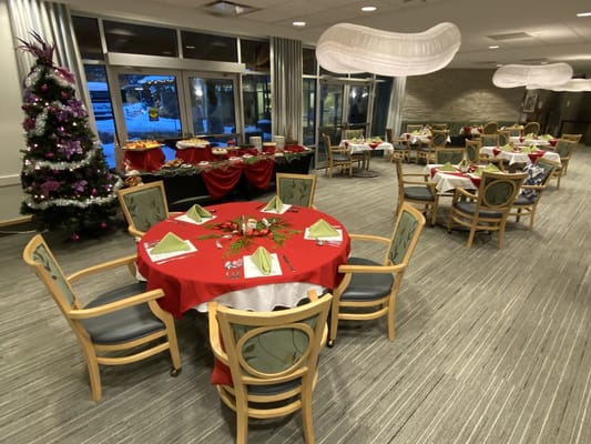 Dining room decorated for a festive meal