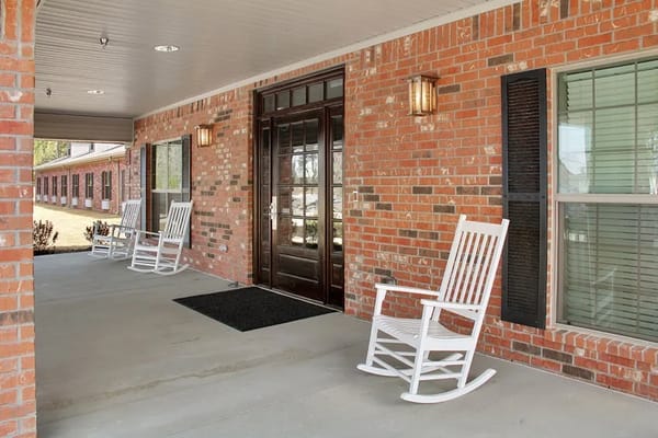Covered entrance of a senior care facility