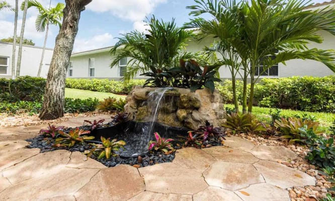 Water feature in a landscaped outdoor space