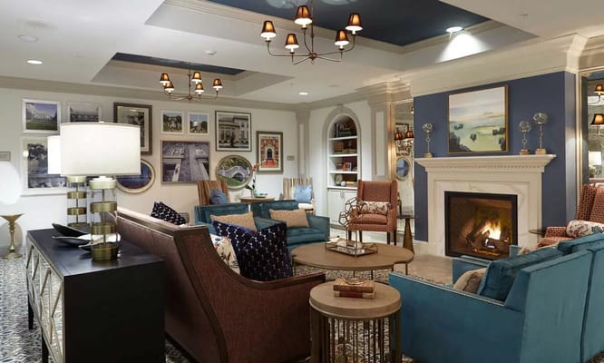 Bright common area with comfortable seating and decor