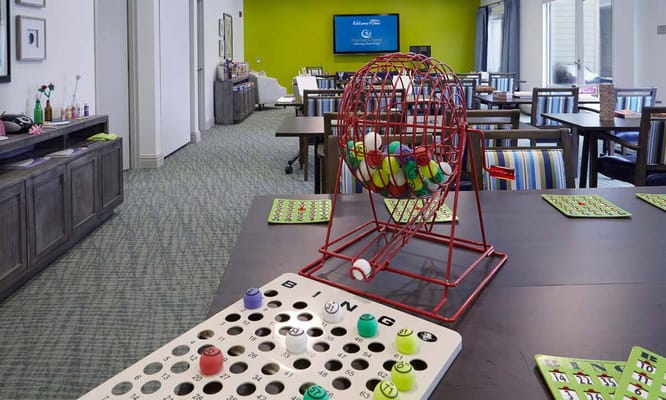 Activity room set up for a bingo game