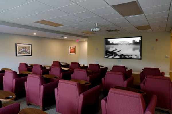 Interior view of a media room with seating