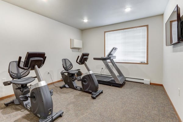 Interior fitness room with exercise equipment