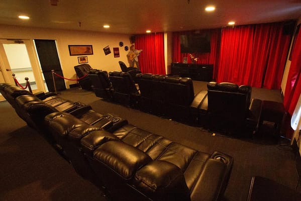 Interior view of a cozy movie theater room
