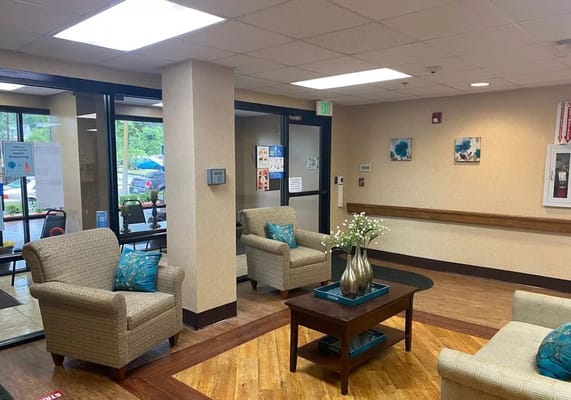Common area in a nursing home with seating