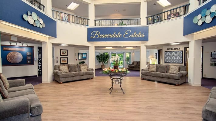 Bright and inviting lobby area of Beaverdale Estates