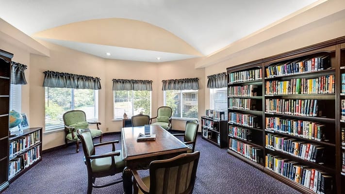 Interior of a cozy library with bookshelves