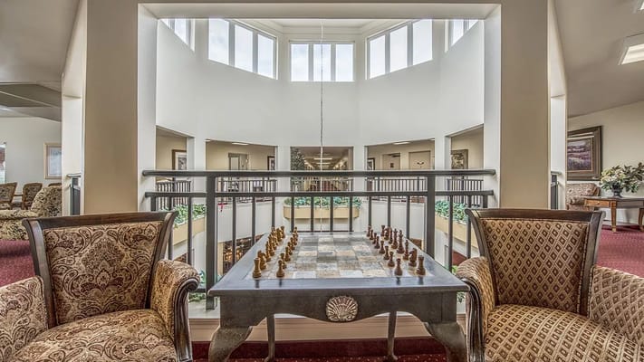Common area with seating and a chess table