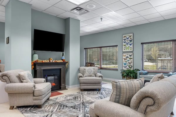 Cozy common area with seating and decorative accents