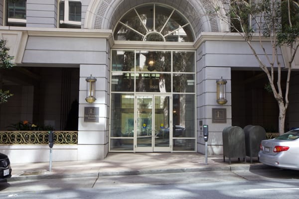Main entrance of San Francisco Towers on Pine Street