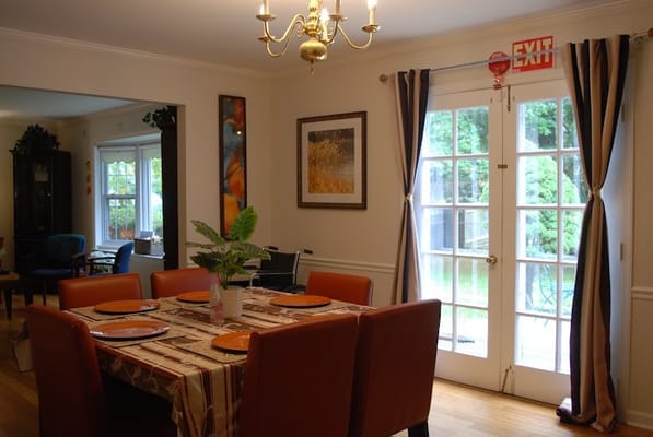 Dining area with a table set for a meal
