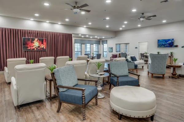 Spacious lounge area with seating arrangements