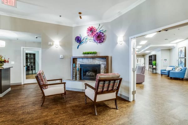 Bright common area with seating and decor