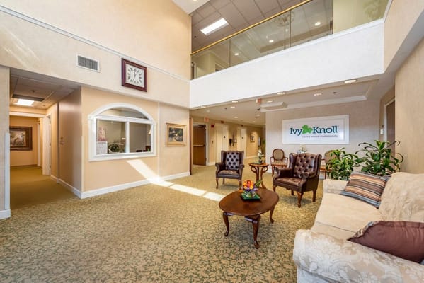 Bright and inviting common area with seating