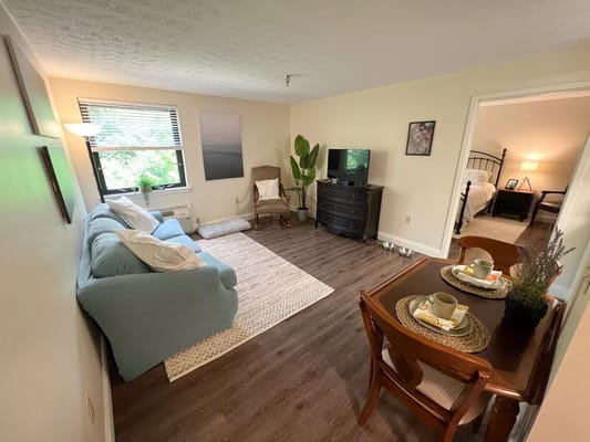 Cozy interior living area with seating and light decor