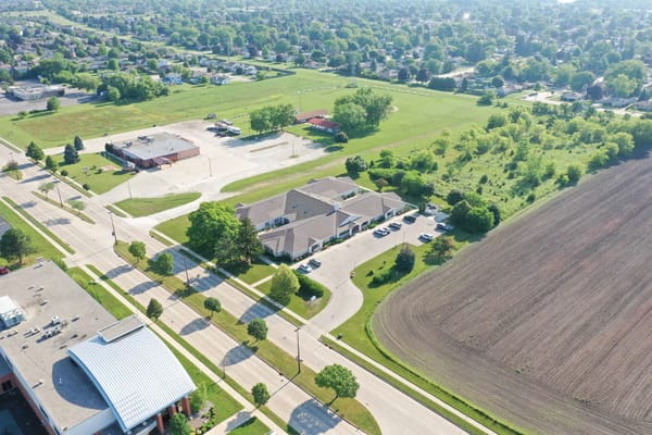 Aerial view of Kenosha Senior Living facility and surrounding landscape
