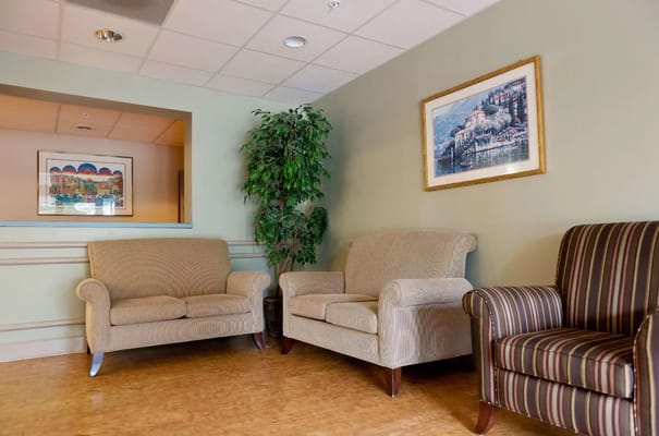 Cozy seating area in the nursing home lobby