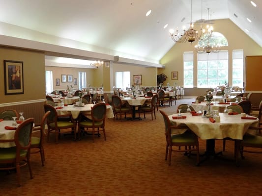 Dining area with tables and chairs set up