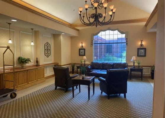 Bright and welcoming common area with seating