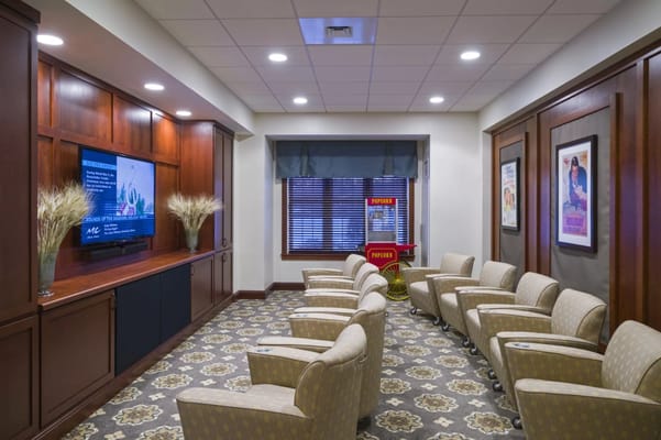 Interior common area with seating and television