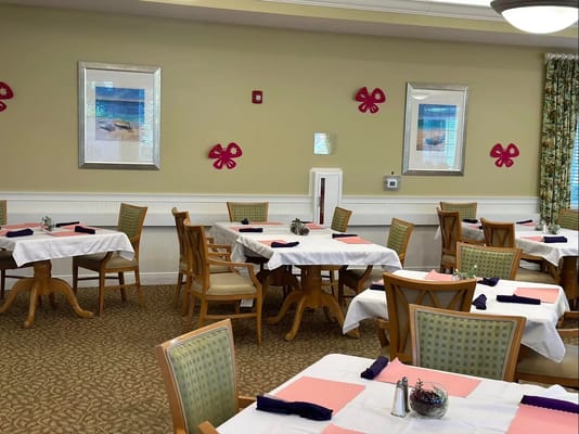 Bright dining room set for meals with decor