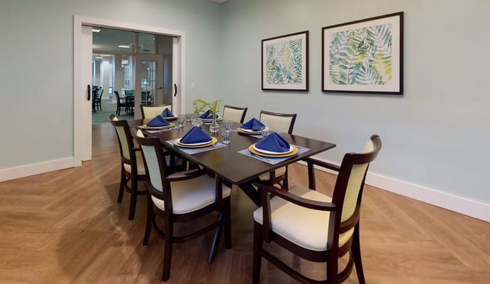 Dining area set up with elegant table settings