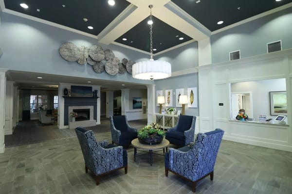 Bright and inviting community lobby with seating area