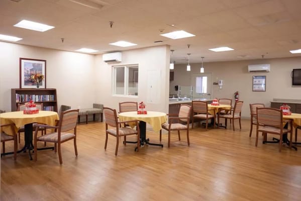 Interior dining area with tables and chairs