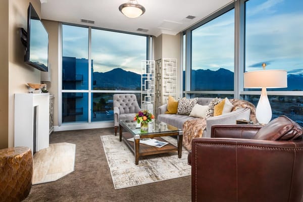 Elegant living room with mountain views