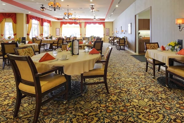 Charming dining area with tables set for meals
