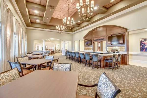 Bright common area in a senior living facility