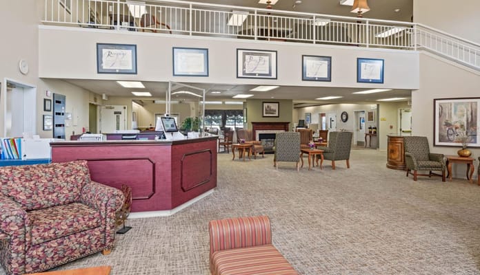 Interior view of a common area with seating and decor