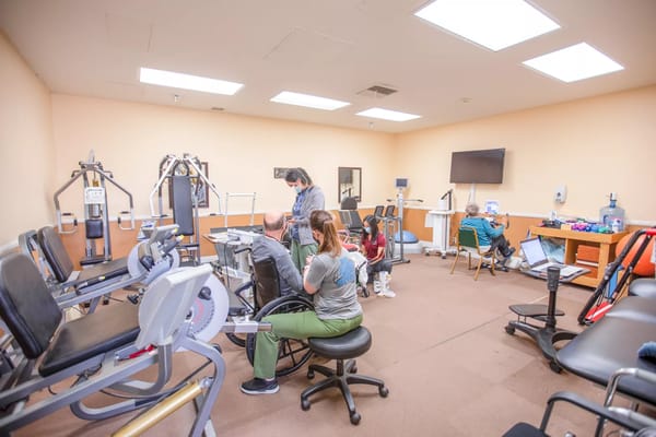 Residents participating in a physical therapy session