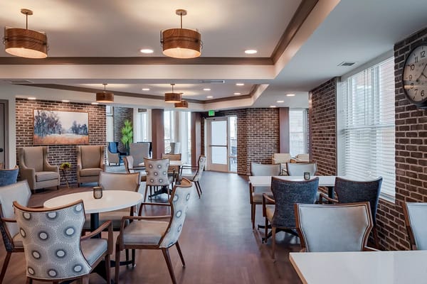 Bright and spacious common area with seating