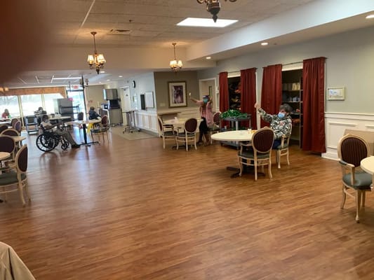 Residents engaging in activities in a common area