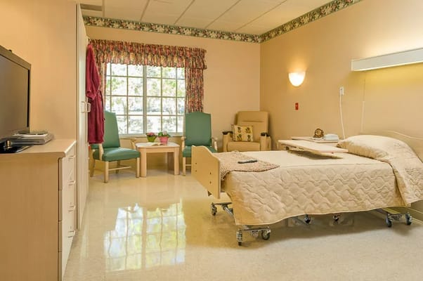 An interior view of a resident room in assisted living