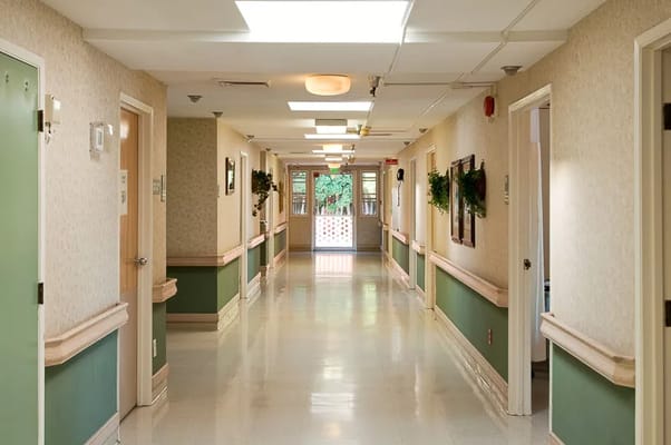 Interior hallway of a senior living facility