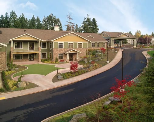 Front entrance and landscaped grounds of Life Care Center of South Hill