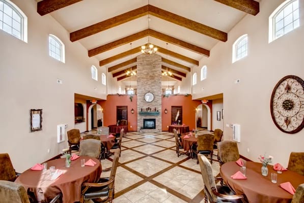 Interior of the dining room with tables and decor
