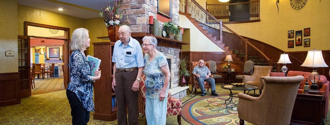 Residents interacting in a welcoming common area
