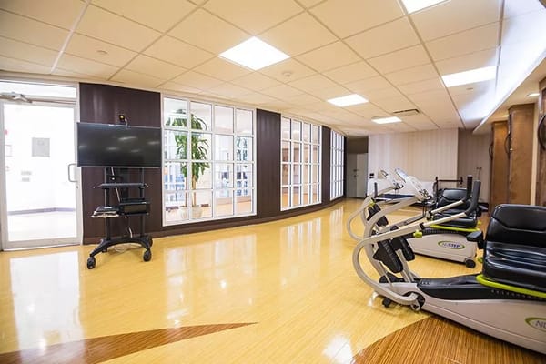 Indoor exercise area with fitness equipment