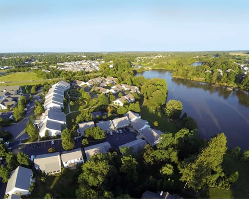 Aerial view of Londonderry On The Tred Avon campus with landscape