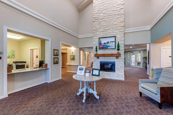 Interior lobby area of a senior living facility