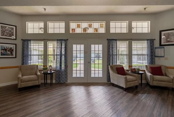Inviting common area with seating and natural light