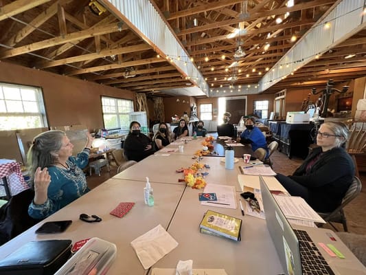 Residents participating in a group discussion in a common area