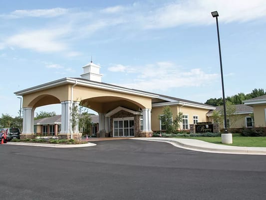 Main entrance of Regency Healthcare center with landscaping