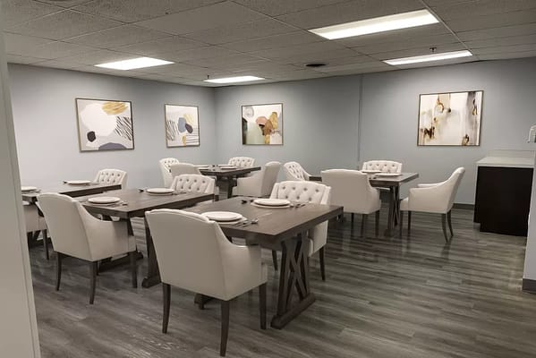 Dining room with elegant seating and decor