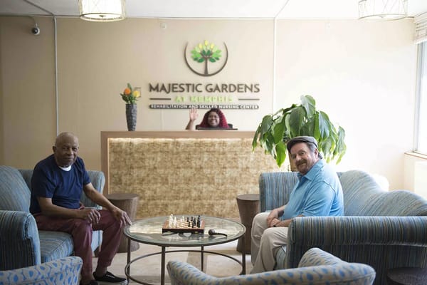 Residents enjoying their time in the lobby area