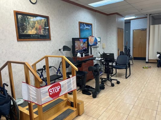 Rehabilitation area with equipment and seating
