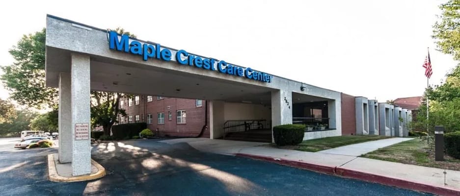 Entrance of Maple Crest Health Center with sign